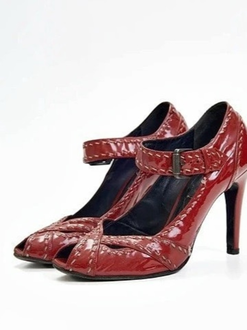 Bottega Veneta Red Peep-Toe Ankle Strap Heels